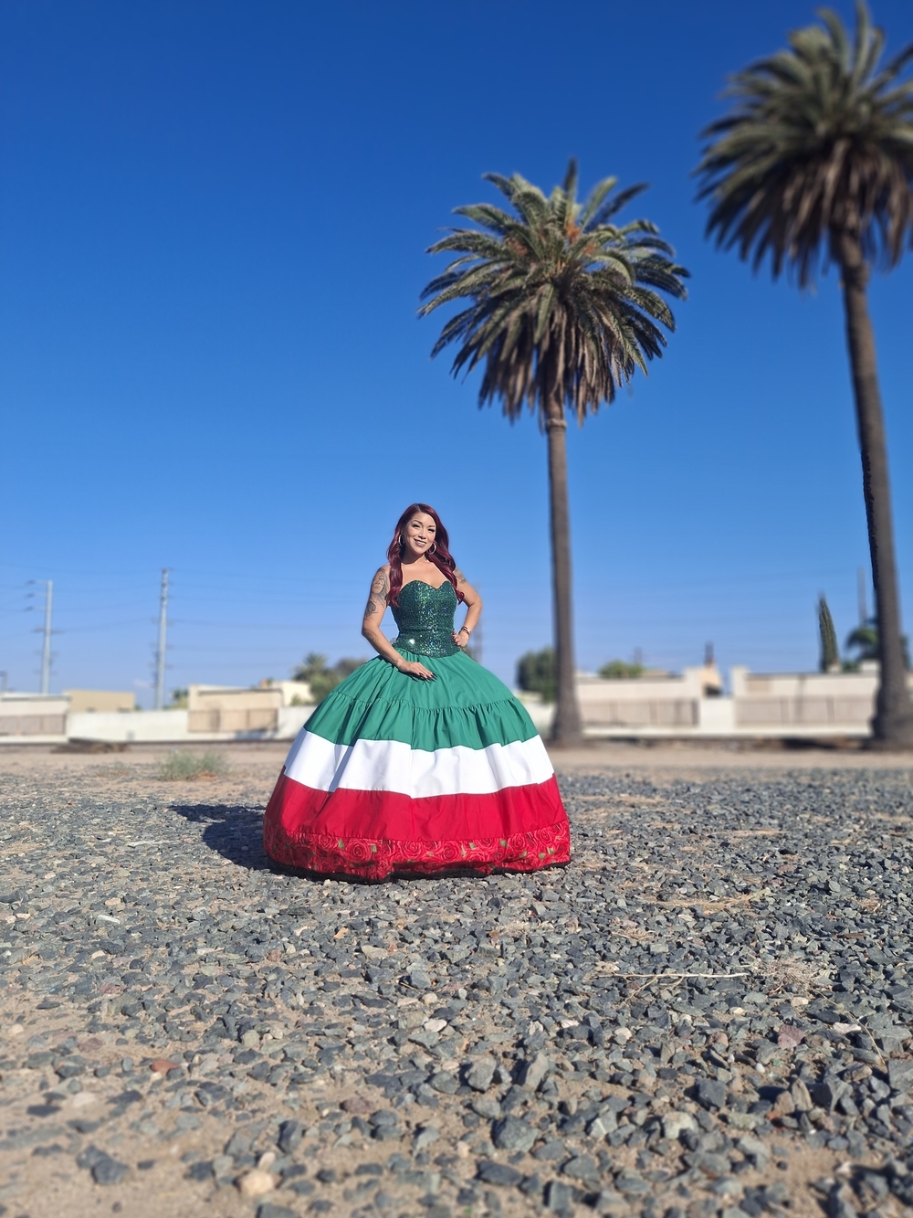 Girls Green White Red Tiered Formal Ball Gown Dress